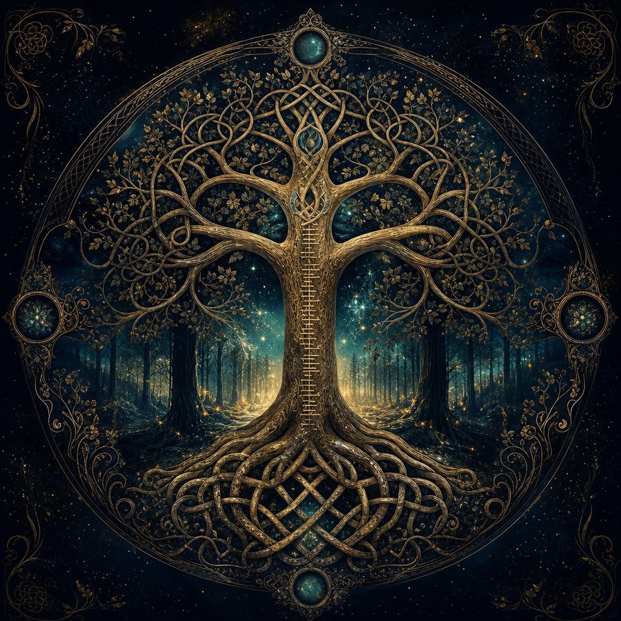 Celtic tree zodiac wheel with Ogham symbols