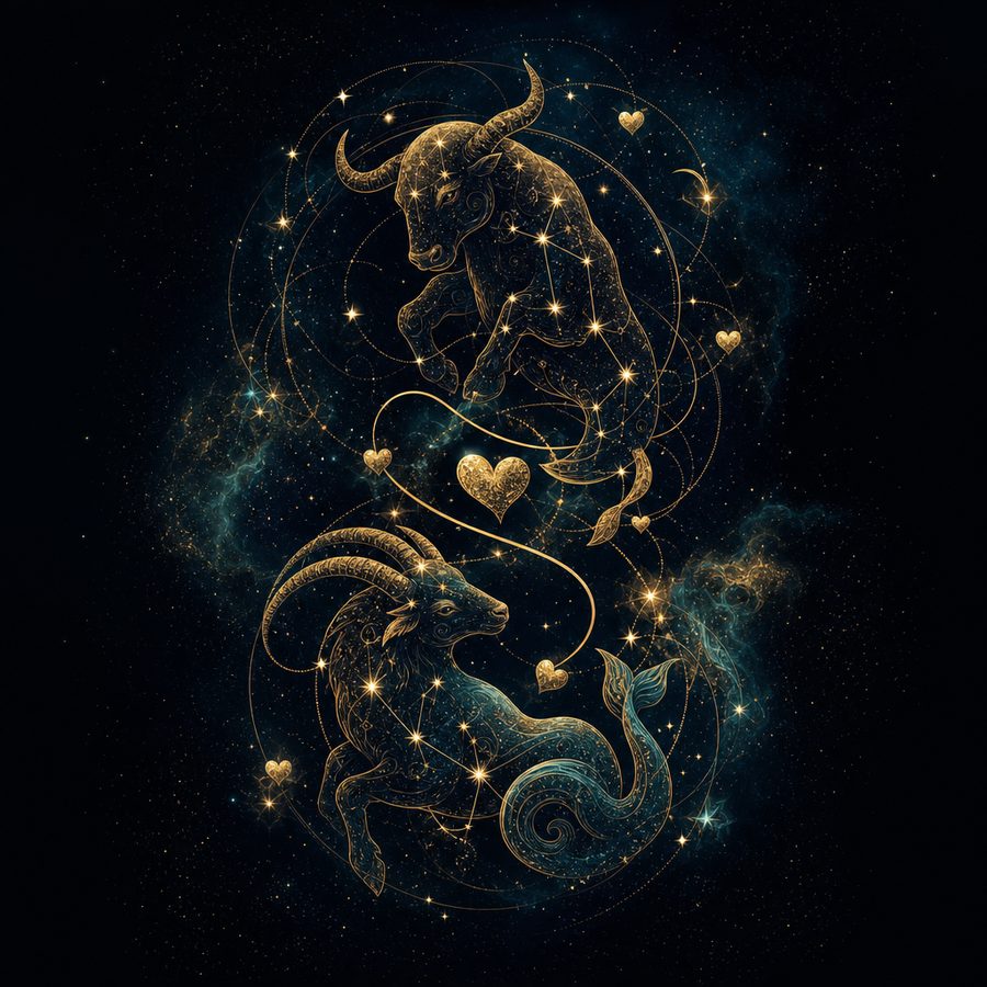 Two zodiac signs compared on a compatibility chart