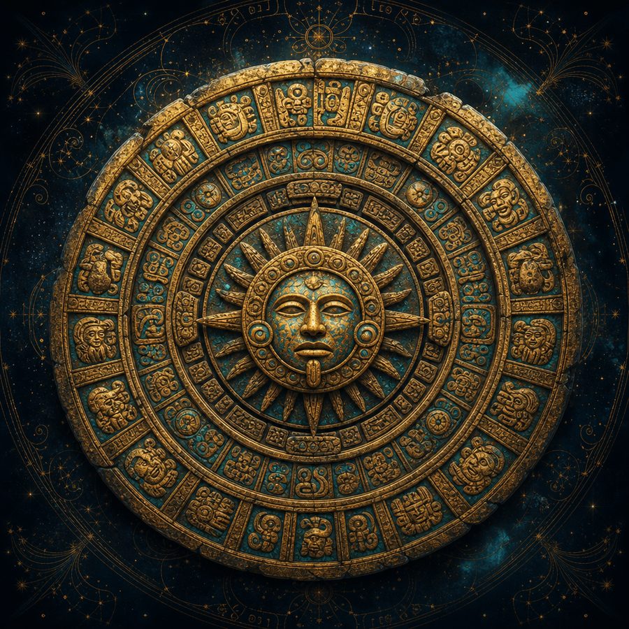 Mayan Tzolkin calendar day sign and galactic tone chart