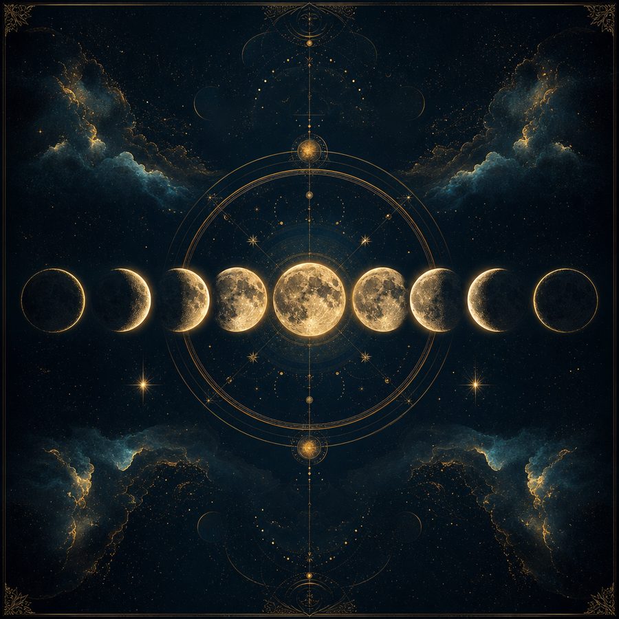 Lunar phase cycle from new moon to full moon