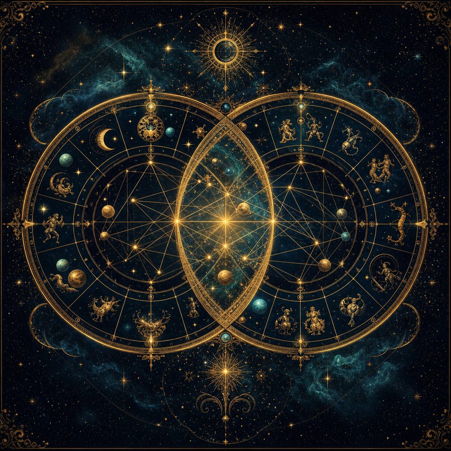 Synastry chart comparing two birth charts for compatibility